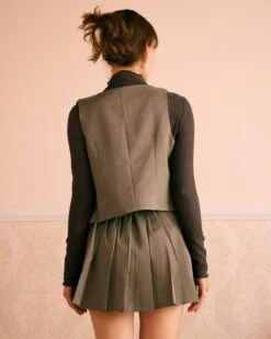 The Khaki V Neck Sleeveless Button Vest 9 The Khaki V Neck Sleeveless Button Vest -Outlet Dress Mix Up Store the khaki v neck solid vest tops tmknsy