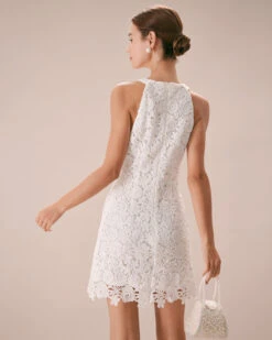 The White Halter Lace Sheath Mini Dress 11 The White Halter Lace Sheath Mini Dress -Outlet Dress Mix Up Store the lace halter mini dress dresses dr2flg