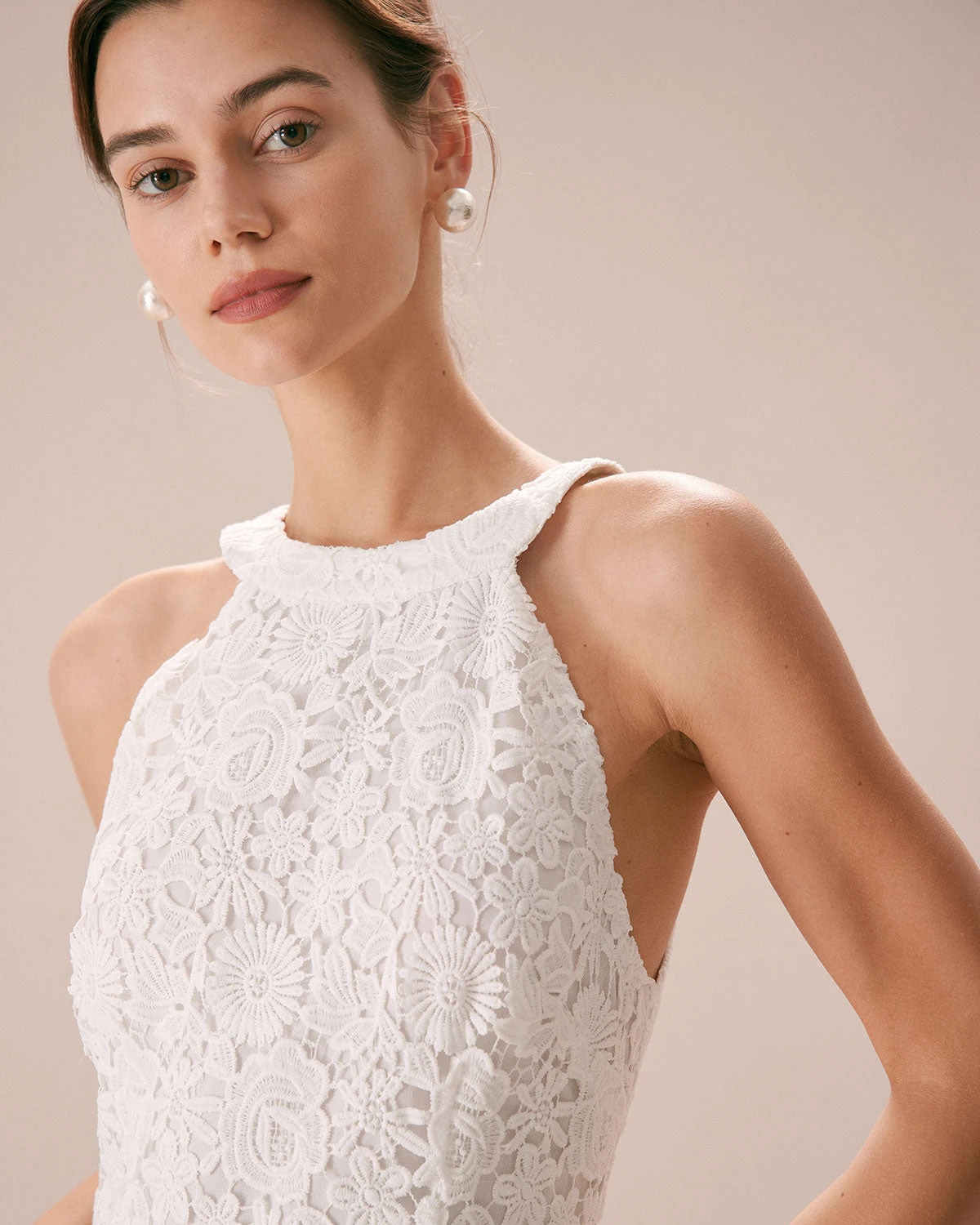 The White Halter Lace Sheath Mini Dress 2 The White Halter Lace Sheath Mini Dress - Image 2