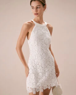 The White Halter Lace Sheath Mini Dress 9 The White Halter Lace Sheath Mini Dress -Outlet Dress Mix Up Store the lace halter mini dress dresses u7trbd