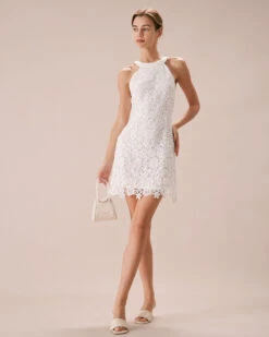 The White Halter Lace Sheath Mini Dress 10 The White Halter Lace Sheath Mini Dress -Outlet Dress Mix Up Store the lace halter mini dress dresses xlpek9