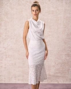 The Solid High Waisted Lace Fishtail Skirt -Outlet Dress Mix Up Store the lace mermaid hem skirt bottoms emwdbu