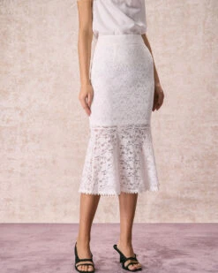 The Solid High Waisted Lace Fishtail Skirt -Outlet Dress Mix Up Store the lace mermaid hem skirt bottoms pbgsyv