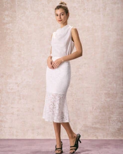 The Solid High Waisted Lace Fishtail Skirt -Outlet Dress Mix Up Store the lace mermaid hem skirt bottoms xf9652