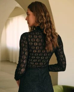 The Solid Sheer Mesh Long Sleeve Tee -Outlet Dress Mix Up Store the lace sheer mesh top tops noukos