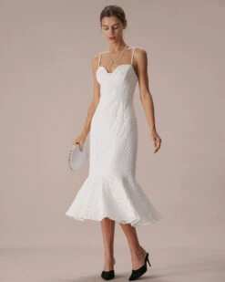 The White Lace Ruffle Slip Mermaid Midi Dress -Outlet Dress Mix Up Store the lace slip mermaid dress dresses 8phls3