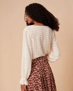 The Beige Solid Lace Trim Blouse -Outlet Dress Mix Up Store the lace trim blouse tops tiktey