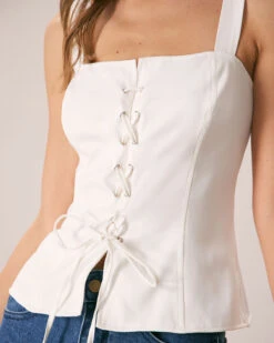 The White Square Neck Lace Up Tank Top -Outlet Dress Mix Up Store the lace up front tank top tops 9jazqv