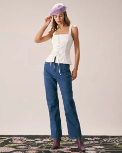 The White Square Neck Lace Up Tank Top -Outlet Dress Mix Up Store the lace up front tank top tops muil8n