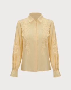 The Yellow Lapel Button Balloon Sleeve Shirt