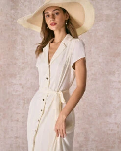 The Beige Lapel Collar Belted Shirt Midi Dress 10 The Beige Lapel Collar Belted Shirt Midi Dress -Outlet Dress Mix Up Store the lapel collar belted shirt dress dresses acvnkt