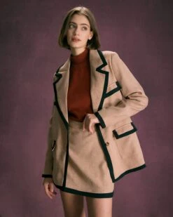 The Khaki Lapel Contrast Trim Button Blazer
