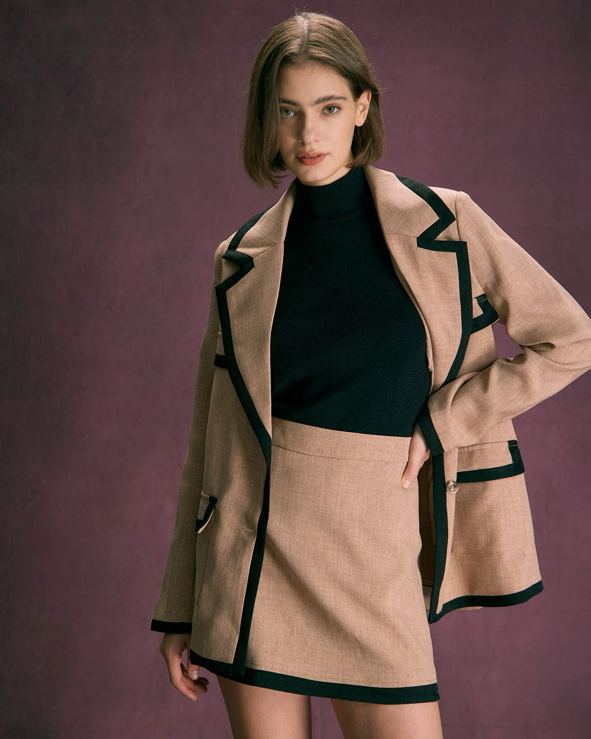 The Khaki Lapel Contrast Trim Button Blazer 3 The Khaki Lapel Contrast Trim Button Blazer - Image 3