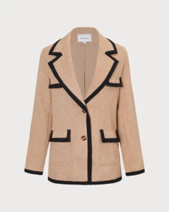 The Khaki Lapel Contrast Trim Button Blazer 13 The Khaki Lapel Contrast Trim Button Blazer -Outlet Dress Mix Up Store the lapel contrast trim blazer outerwear er8ocs