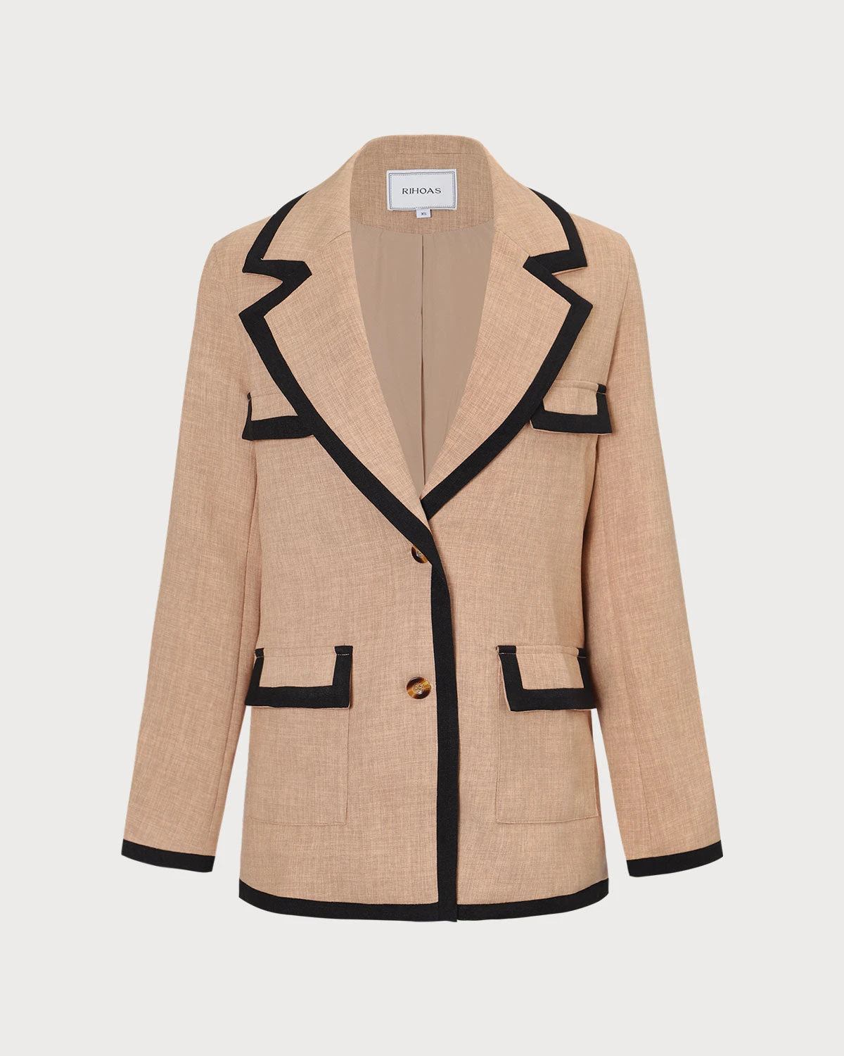 The Khaki Lapel Contrast Trim Button Blazer 7 The Khaki Lapel Contrast Trim Button Blazer - Image 7