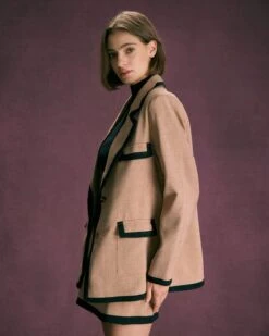 The Khaki Lapel Contrast Trim Button Blazer 11 The Khaki Lapel Contrast Trim Button Blazer -Outlet Dress Mix Up Store the lapel contrast trim blazer outerwear oo60lx