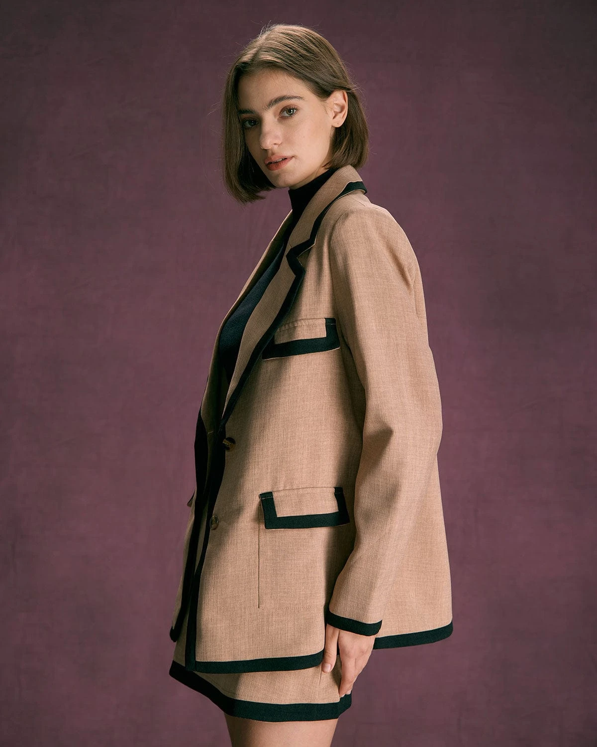 The Khaki Lapel Contrast Trim Button Blazer 5 The Khaki Lapel Contrast Trim Button Blazer - Image 5