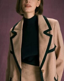 The Khaki Lapel Contrast Trim Button Blazer 12 The Khaki Lapel Contrast Trim Button Blazer -Outlet Dress Mix Up Store the lapel contrast trim blazer outerwear yl8n46