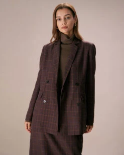 The Coffee Lapel Double Breasted Plaid Blazer -Outlet Dress Mix Up Store the lapel double breasted plaid blazer outerwear 9uxt9r