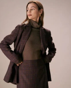 The Coffee Lapel Double Breasted Plaid Blazer -Outlet Dress Mix Up Store the lapel double breasted plaid blazer outerwear oiyk3f