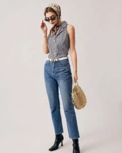 The Collared Button Up Sleeveless Plaid Vest 10 The Collared Button Up Sleeveless Plaid Vest -Outlet Dress Mix Up Store the lapel neck plaid vest tops kapp9w 140533