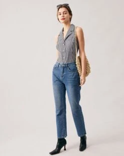 The Collared Button Up Sleeveless Plaid Vest 11 The Collared Button Up Sleeveless Plaid Vest -Outlet Dress Mix Up Store the lapel neck plaid vest tops kd7yj5 437772