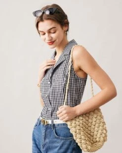 The Collared Button Up Sleeveless Plaid Vest 9 The Collared Button Up Sleeveless Plaid Vest -Outlet Dress Mix Up Store the lapel neck plaid vest tops m40mge 472480