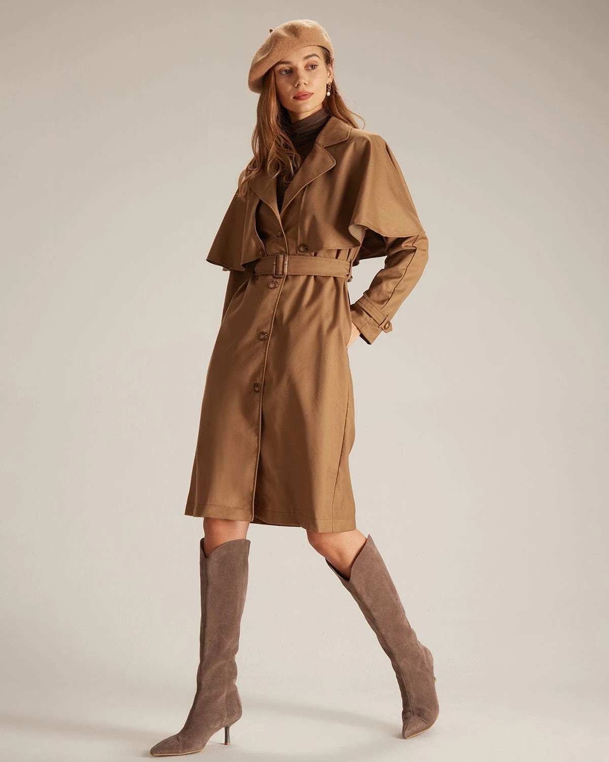 The Khaki Lapel Neck Single Breasted Coat 4 The Khaki Lapel Neck Single Breasted Coat - Image 4