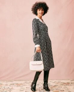 The Collared Patchwork Long Sleeve Midi Dress -Outlet Dress Mix Up Store the lapel patchwork midi dress dresses c16ayl 789069