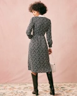 The Collared Patchwork Long Sleeve Midi Dress -Outlet Dress Mix Up Store the lapel patchwork midi dress dresses phwcmm 360929