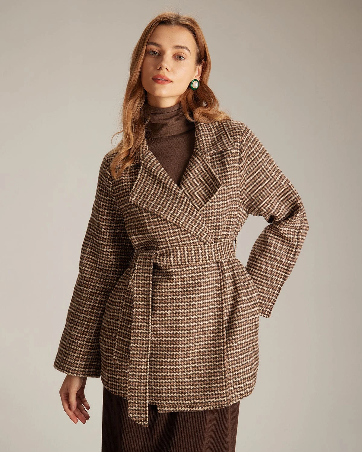 The Khaki Lapel Plaid Lace Up Belted Coat 1 The Khaki Lapel Plaid Lace Up Belted Coat
