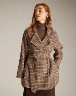 The Khaki Lapel Plaid Lace Up Belted Coat 10 The Khaki Lapel Plaid Lace Up Belted Coat -Outlet Dress Mix Up Store the lapel plaid lace up coat outerwear r8putr