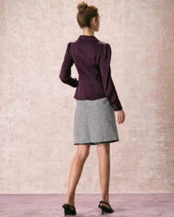 The Wine Red Lapel Puff Sleeve Satin Blouse -Outlet Dress Mix Up Store the lapel puff sleeve satin blouse tops k0atpk