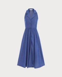 The Blue Lapel Tunic Sleeveless Midi Dress -Outlet Dress Mix Up Store the lapel tunic midi dress dresses jktvql 520391