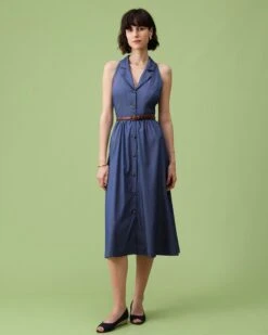 The Blue Lapel Tunic Sleeveless Midi Dress -Outlet Dress Mix Up Store the lapel tunic midi dress dresses rfw5gw