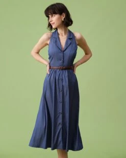 The Blue Lapel Tunic Sleeveless Midi Dress -Outlet Dress Mix Up Store the lapel tunic midi dress dresses wj6fay 556974