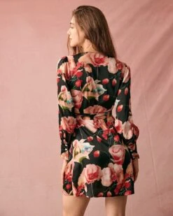 The V Neck Long Sleeve Floral Wrap Mini Dress -Outlet Dress Mix Up Store the large floral print wrap mini dress dresses jvlh5e 339751