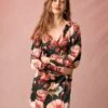 The V Neck Long Sleeve Floral Wrap Mini Dress