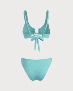 The Blue U-Neck Knotted Bikini Set -Outlet Dress Mix Up Store the light blue ribbed u ring bikini set bikinis putpc0 279432