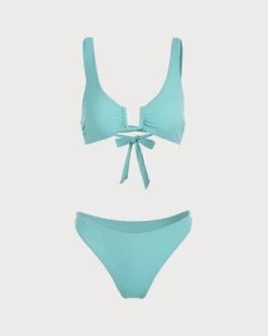 The Blue U-Neck Knotted Bikini Set -Outlet Dress Mix Up Store the light blue ribbed u ring bikini set light blue bikinis j4h66l 563221