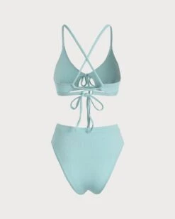 The Blue Criss Cross Cutout Ribbed Bikini Set -Outlet Dress Mix Up Store the light blue v neck ribbed high waisted bikini set bikinis gtj8aj 721477