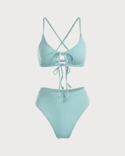 The Blue Criss Cross Cutout Ribbed Bikini Set -Outlet Dress Mix Up Store the light blue v neck ribbed high waisted bikini set light blue bikinis yos1uf 924470