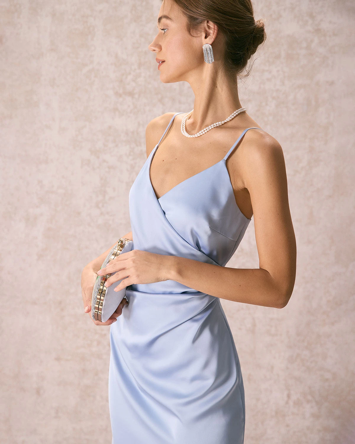 The Light Blue V Neck Satin Slip Midi Dress 5 The Light Blue V Neck Satin Slip Midi Dress - Image 5