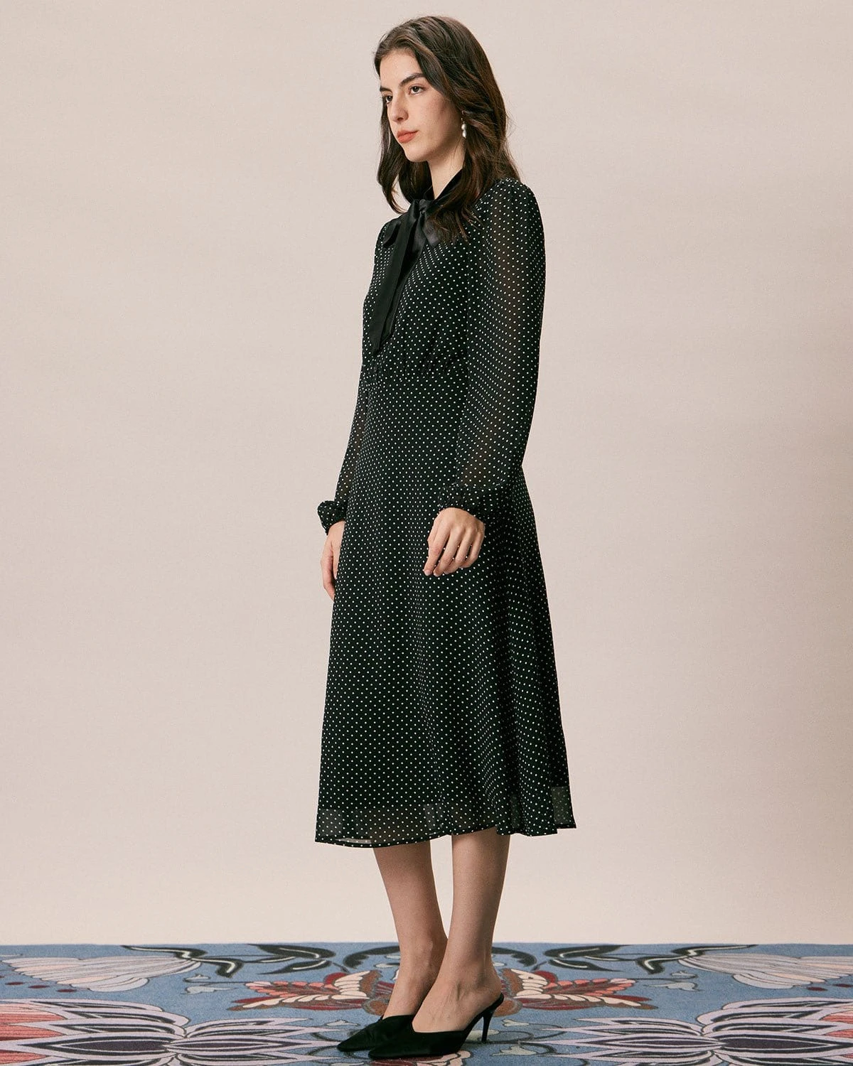 The Black Mock Neck Polka Dot Midi Dress 4 The Black Mock Neck Polka Dot Midi Dress - Image 4