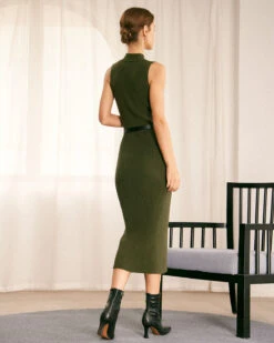 The Army Green Mock Neck Sweater Midi Dress -Outlet Dress Mix Up Store the mock neck bodycon sweater dress dresses dl2s4a