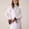 The White Mock Neck Bowknot Cuff Mini Dress