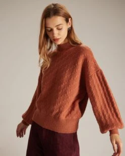 The Orange Mock Neck Drop Shoulder Sweater -Outlet Dress Mix Up Store the mock neck drop shoulder sweater tops e2qauh