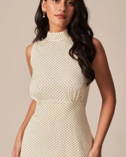 The Apricot Mock Neck Polka Dot Maxi Dress -Outlet Dress Mix Up Store the mock neck polka dot dress dresses mutj1f 421531