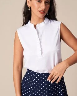 The White Mock Neck Scalloped Button Vest -Outlet Dress Mix Up Store the mock neck scalloped vest tops 0azref 652984