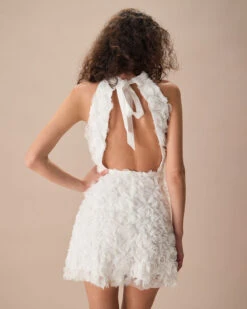 The White Mock Neck Tie-Back Mini Dress -Outlet Dress Mix Up Store the mock neck tie back mini dress dresses 0rrnec